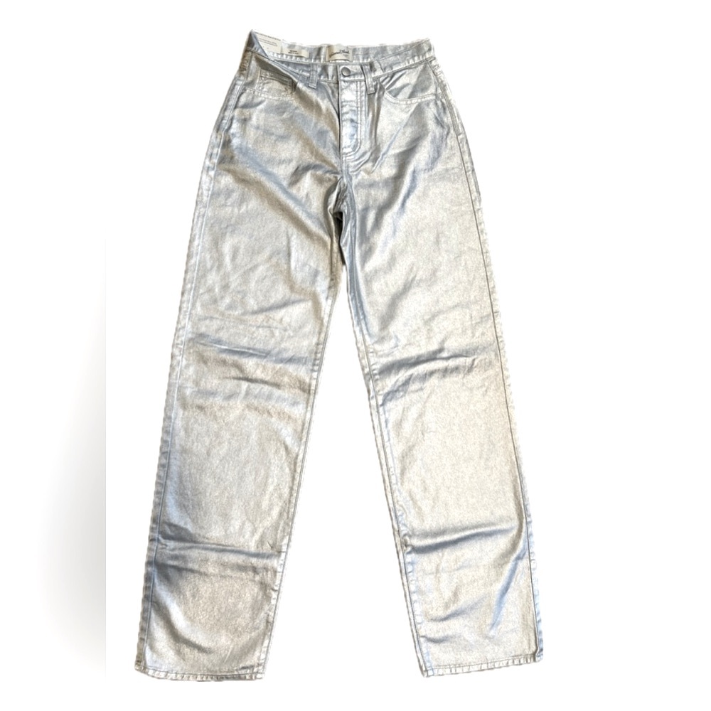 NWT Universal Thread 90s Baggy Metallic Silver Cotton Jeans - Women’s 0 Long